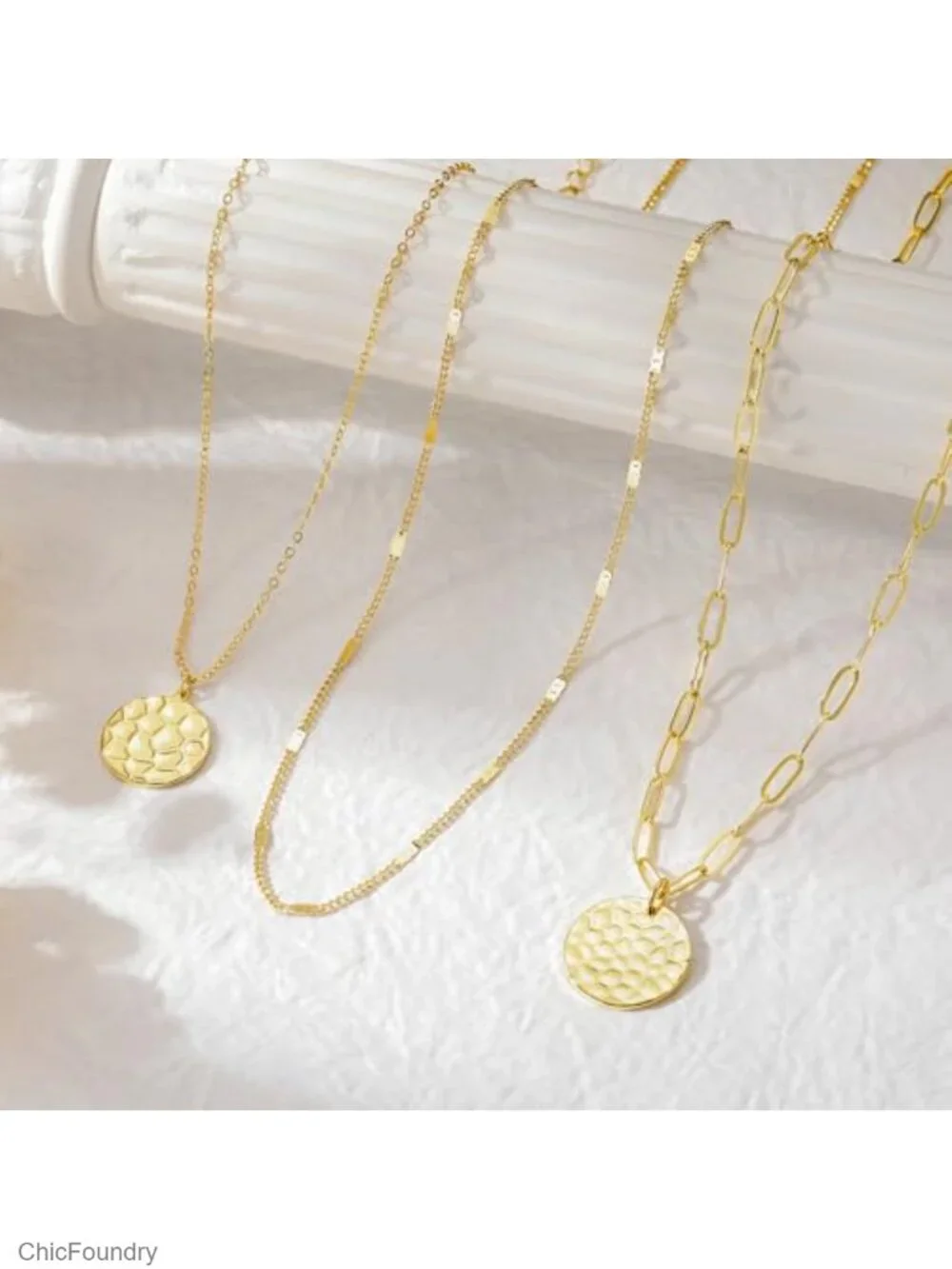 3PCS Gold Plated Layered Necklace Set for Women, Trendy Pendant Choker Necklaces